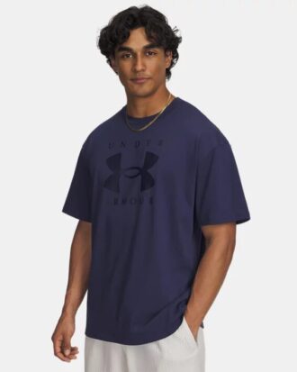 Camiseta oversize de manga corta con marca, de tejido grueso