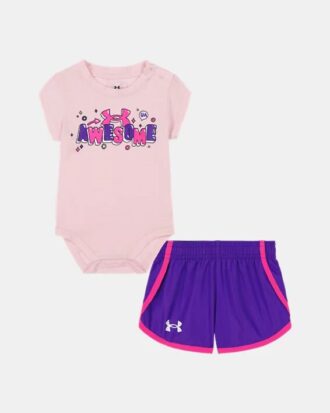 Conjunto de body para recién nacido con logotipo y pantalones cortos de microfibra tejida