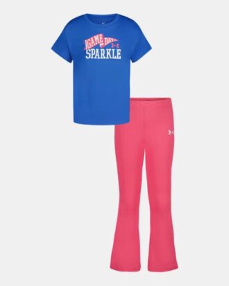 Conjunto de camiseta de manga corta y pantalones de yoga con logotipo brillante y rayas laterales