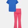 Conjunto de camiseta de manga corta y pantalones de yoga con logotipo brillante y rayas laterales Conjunto de camiseta de manga corta y pantalones de yoga con logotipo brillante y rayas laterales