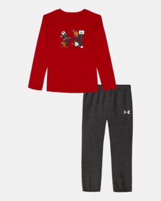 Conjunto de camiseta de manga larga y pantalones de chándal para niños pequeños con logotipo multideporte Conjunto de camiseta de manga larga y pantalones de chándal para niños pequeños con logotipo multideporte