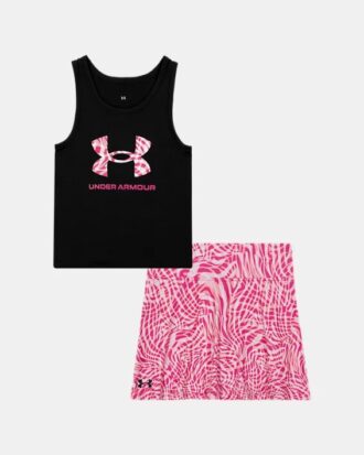 Conjunto de camiseta sin mangas elástica y falda pantalón con logo estampado